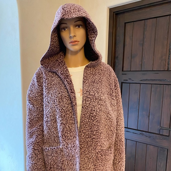 Aria & Clara mauve boucle long cardigan with pockets, size S - Picture 2 of 5